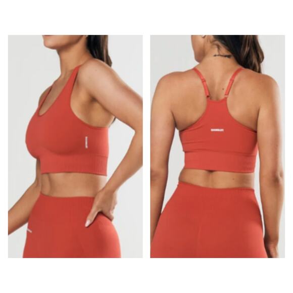 Second Left - Premium Seamless Strappy Crop Top in Reddish Orange - Picture 4 of 4